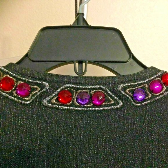 Bob Mackie Wearable Art ~Black Denim Jacket Embroidered Jeweled ~Zip Front ~Sz.S - Picture 10 of 10